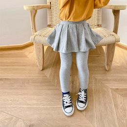 Spring Autumn girls cute solid color pleated pantskirt fashion kids clothes girl casual all-match culottes 210615