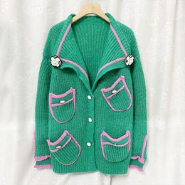 1109 2022 Runway Autumn Brand SAme Style Sweater Long Sleeve Lapel Neck Cardigan Green Kint Womens Clothes High Quality Womens jinniu