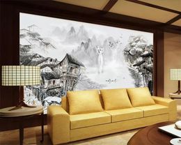 Wallpapers Custom Self Adhesive Wallpaper 3D Chinese Landscape Ink TV Background Wall Home Decoration Living Room Bedroom Mural Waterproof