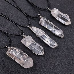 Irregular Natural White Crystal Stone Handmade Pendant Necklaces With Rope Chain For Women Men Lover Energy Jewellery