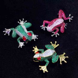 unisex 925 sterling silver with cubic zircon frog brooch pins fine men & women jewelry green rose red color