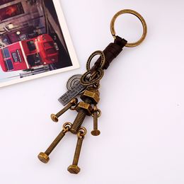 Retro Machine Movable Screw Bolt Robot key ring Bronze Bag Hangs keychain Holders punk Fashion Jewelry Will and Sandy