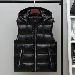 Men's Vests Men Winter Vest Lovers Warm Women Sleeveless Jacket Glossy Outerwear Detachable Hood