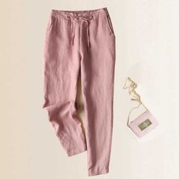 Summer casual 95% Cotton Linen Harem pants women loose pencil pants streetwear elastic waist big size Ankle-Length Pants Q0801