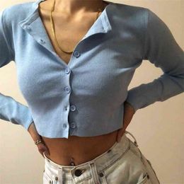 Korean O-neck Short Knitted Sweater Thin Cardigan Fashion Sleeve Sun Protection Crop Top Ropa Mujer Spring 210805