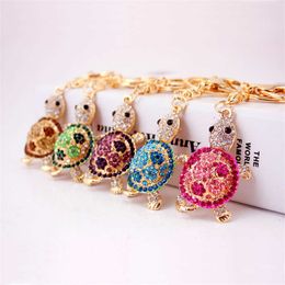 Cute Trinket Gold-color Rhinestone Tortoise Keychains Metal Car Keyring 2020 Fashion Animal Turtle Women Handbag Key Holder G1019