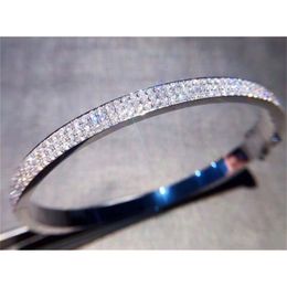 Trendy Pave Lab Diamond Bangle 925 Sterling Silver Party Engagement bangles Bracelets women Bridal Charm wedding accessaries