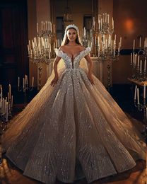 2021 Arabski Aso Ebi luksusowe kryształy z koralikami błyszczące koronkowe sukienki ślubne seksowne suknie ślubne ZJ396