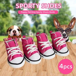 Dog Apparel 4pcs Shoes Boots Canvas Puppy Pet Sporty Anti-Skid 5 Sizes Accessories