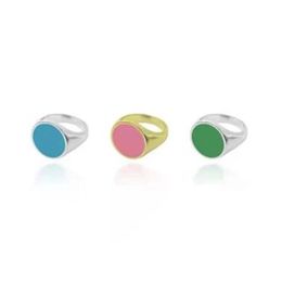 Cute Individuality Colourful Ring Drip Glaze Geometric Round Metal Rings for Women Girl Summer Vacation Jewelry