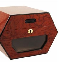 Unique design hexagonal cedar Mahogany Made Can Maintains 50 cigar humidifiers with a hygrometer and humidifier
