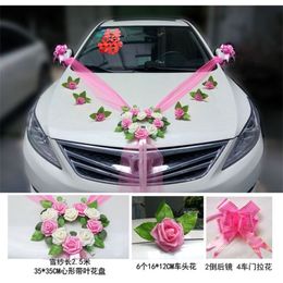 Romantic Style Heart-shaped Wedding Car Decoration Flowers Set Wedding Decorative Simulation Car Wedding PE Rose Flowers Y200104