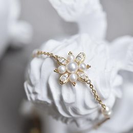 Link, Chain Exquisite Snowflake Pearl Bracelet For Women Girls Temprament Flower Bracelets Thin Chains Jewellery Birthday Anniversary Gift