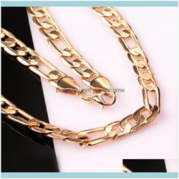 Necklaces & Pendants Jewelry10Pcs Wholesale Price High Quality 12Mm 24K Gold Colour Necklace Man Jewellery Fashion Men Chain Curb Pendant Chain