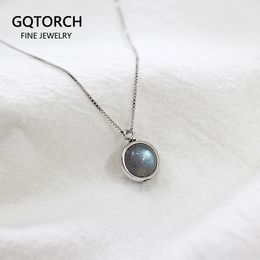 Real Pure 925 Sterling Silver Labradorite Pendant Necklace With Box Chain Simple Elegant Natural Stone Pendant For Women Q0531