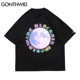 GONTHWID T-Shirts Streetwear Moon Print Casual Cotton Tshirts Hip Hop Harajuku Short Sleeve Tees Shirt Fashion Summer Loose Tops C0315