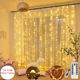Strings 3M LED Garland Curtain Lights USB Powered Fairy Remote Control Warm White Christmas Party Home Window Decorative Lamp