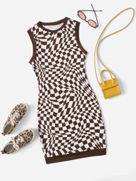 Teen Girls Geo Print Contrast Binding Dress SHE