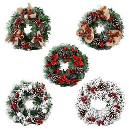 Christmas Wreath Artificial Pinecone Red Berries Garland Decoration Hanging Front Door Wall Tree Ornament 211105