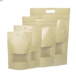 Eco-friendly Ziplock Bags Kraft Paper Storage Stand Up Snack Pouches Sustainable Use Plastic With Transparent Windowhigh qty