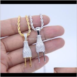 Necklaces & Pendants Jewelrytop Quality Mens Iced Out Bling Plug Pendant Necklace Gold Sier Color Micro Pave Fl Cz Hip Hop Jewelry Chains Dr