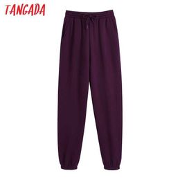 Tangada Women Solid Color Joggers Pants Chic Elastic Waist Trousers Femme Female Sweatpants BE365 210609
