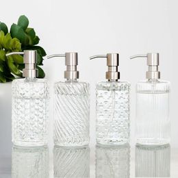 Liquid Soap Dispenser Glass 400ml Bath Hand Washing Shampoo Bottle With Silver Metal Pump Nordic Kitchen Detergent Refill Sub-bottle