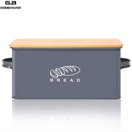 Storage Boxes Bread Bins With Bamboo Cutting Board Lid Metal Galvanised Snack Box Handles Design Kitchen Containers Home Decor 210315