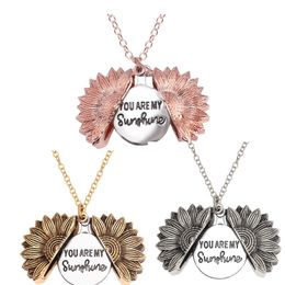 Pendant Necklaces You Are My Sunshine Sunflower For Women Rose Gold Silver Colour Long Chain Sun Flower Female Bijoux Party Gifts