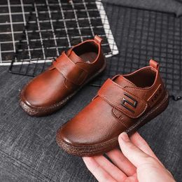 Kids Leather Shoes For Boys Wedding School Show Flats Shoes Classic Children Black Loafer Moccasins Fashion British Style Spring X0703