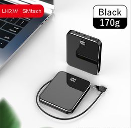 LHZW ech Mini Small Powerbank With Cable For iPhone Android Mobile Phone External Battery Supper Thin Portabel Charger 20000mAh Power bank