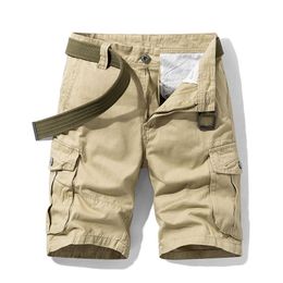 Summer Men's Baggy Multi Pocket Military Cargo Shorts Male Cotton Khaki Mens Tactical Short Pants 30-38 No Belt 210629