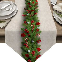 Christmas Tree Pine Needles Candy Bow Table Runners Wedding Decoration Table Cover Christmas Decorations for Home Table Cloth 211109