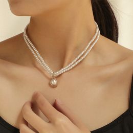 Double Layer Pearl Choker Necklace For Women Gold Color Necklaces & Pendants Jewelry Charms Jewellery Collier