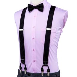 Hi-Tie Designer Mens Wedding Party Suspender Braces Bow Tie Set High Quality Silk Luxury Vintage Fashion Elastic Suspenders