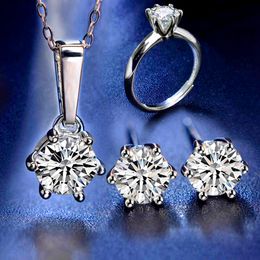 NYMPH Moissanite Pendant Earrings Ring Set 10ct/50 Points D Colour Round 925 Sterling Silver Fine Jewellery Wedding Gift