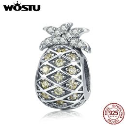 WOSTU Genuine 100% 925 Sterling Silver Summer Pineapple Beads Fit Charm Bracelet & Necklace Pendant Unique Silver Jewelry CQC936 Q0531