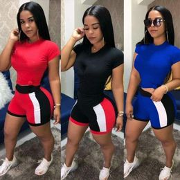 Womens shorts outfits summer short sleeve two piece set sportswear casual sport suit new hot selling summer women clothes klw1011