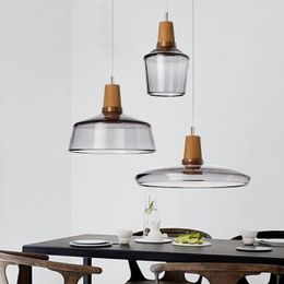 Pendant Lamps Modern Wood Art Creative Personality Smoky Grey Glass Light Nordic Fashion LOFT Restaurant Lamp Bar Table