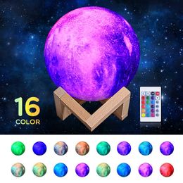 Creative 3D Printing Moon Lamp Rechargeable 16 Colour Touch Moon Lamp Children's Lights Night Decoration Lightings Y0910