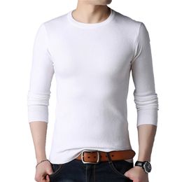 BROWON Brand Men Autumn Sweater Men's Long Sleeve O-Neck Slims Sweater Male Solid Colour Business White Sweater Oversize M-4XL 210909