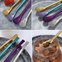 304 Eco-Friendly Stainless steel New Spoon straws Multicolour Stainless Steel Spoon Drinking Tea Mate Straw Gourd Bombilla Filter 37 S2
