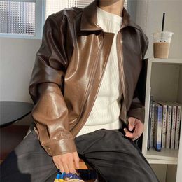 IEFB Men's Clothing Autumn Oversize Coat Korean Trend Loose Casual PU Leather Jacket Coat Male Zipper Lapel Clothes 9Y4382 211008