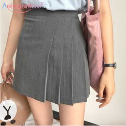 Aelegantmis Sweet High Waist Pleated Skirt Women Casual Lolita Girls Harajuku Mini s Lady Short School Korean Chic 210607