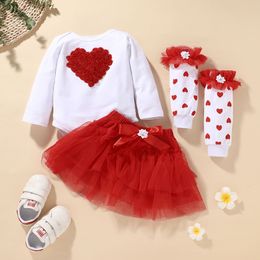 Baby 3D Flower Heart+Tutu Skirt+Long Sock Set Children Boutique Clothing 0-2T Kids Toddler Girls Party Festival Outfits 209 Y2