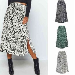 Loose Fashion High Waisted Waist Skirt Women Summer Autumn Leopard Long s Female Tweed Chiffon Black White Green 210619