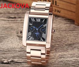 Mens Rectagle Shape Moon Watches Day Date multifunction Iced Out Luxury japan quartz movement full fine Stainless steel Business Top Brand Wristwatch for men