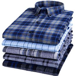 New Plus Size 7XL Pure Cotton Flannel Plaid Shirts For Men's Long Sleeve Dress Shirt Male Casual Soft Comfort Slim Fit Clothing G0105