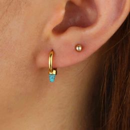 real 925 sterling silver turquoises white opal paved jewelry Gold Filled mini spike hoop earring