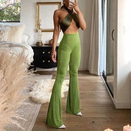 Skinny Y2K Women's Flare Pants High Waist Female Fashion 2021New Hit Vintage Green Long Bodycon Fitness Trouser Harajuku Capris Q0801